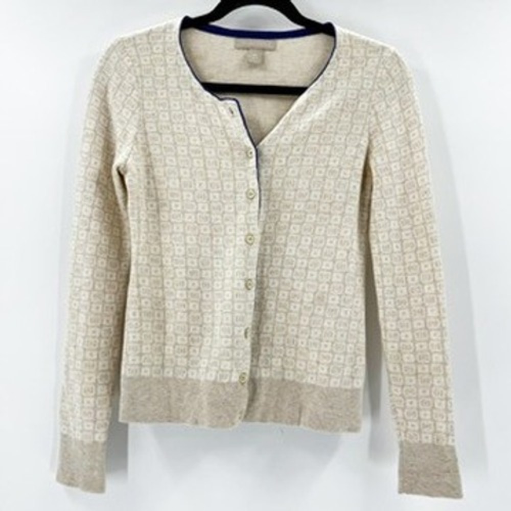 Banana Republic Women's XS Beige Geometric Pattern Long Sleeve Button Cardigan